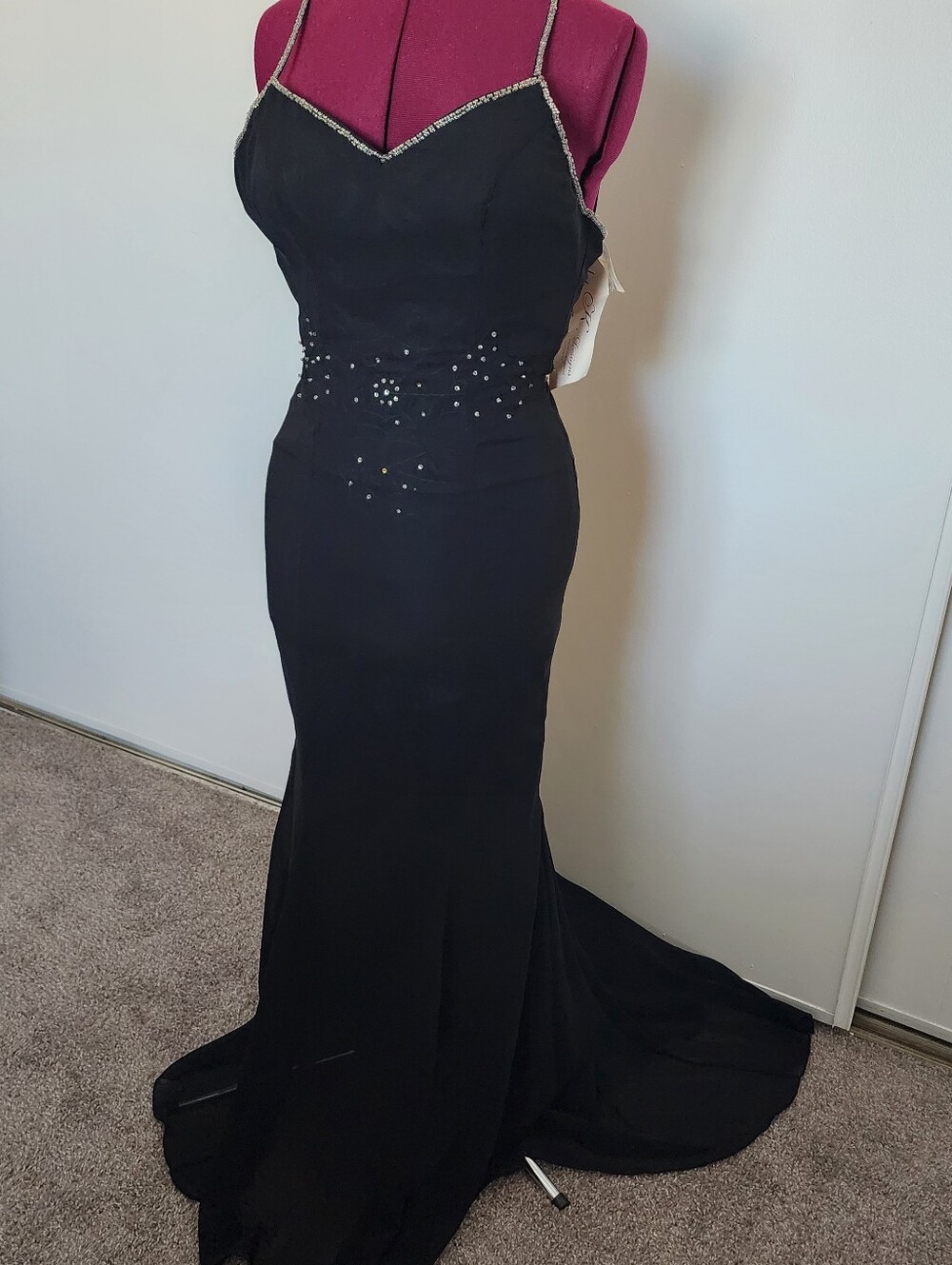 NWT Black Spider Web Sparkle Gown Prom Halloween Dress Size 10 Formal Sheer Long